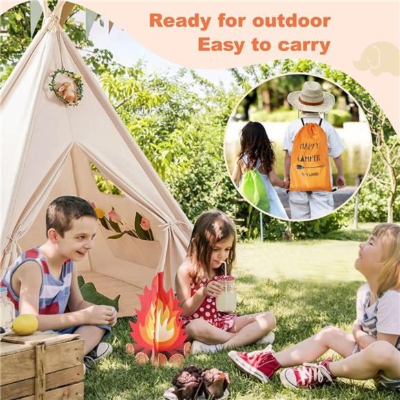 Kids-Teepee-Tent with Lights & Campfire Toy & Carry Case Cotton Canvas Toddler - Picture 7 of 7